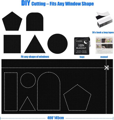 Blackout Blinds 118" x 57", 100% Blackout Curtains for Window, 420D No Drill Portable Black Out Shades Film for Bedroom, Nursery Black Out Blinds for Baby Temporary, 12 Hook and Loop Tapes in Saudi Arabia