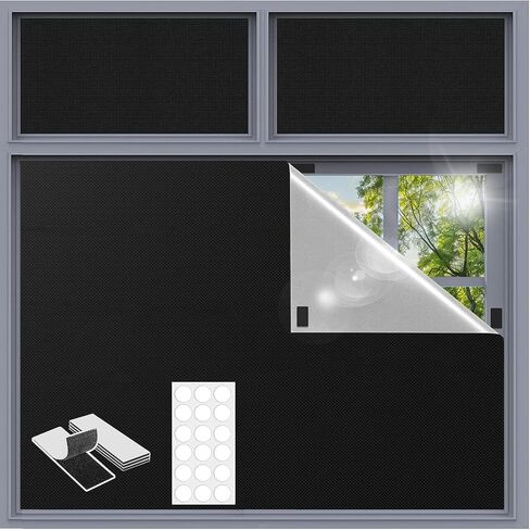 Blackout Blinds 118" x 57", 100% Blackout Curtains for Window, 420D No Drill Portable Black Out Shades Film for Bedroom, Nursery Black Out Blinds for Baby Temporary, 12 Hook and Loop Tapes in Saudi Arabia