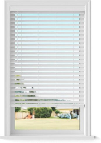 2.5" Cordless Faux Wood Blind, 31.75" W x 64" L - White, Plantation Style Venetian Blinds, Over 400 Custom Sizes Starting at $29.97, Room Darkening Shades for Interior Windows by Lumino in Saudi Arabia