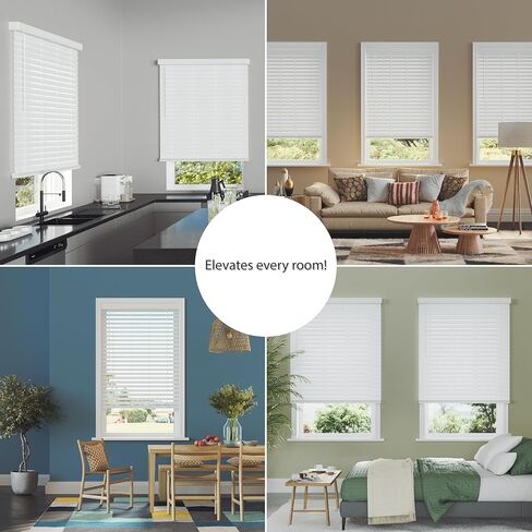 2.5" Cordless Faux Wood Blind, 31.75" W x 64" L - White, Plantation Style Venetian Blinds, Over 400 Custom Sizes Starting at $29.97, Room Darkening Shades for Interior Windows by Lumino in Saudi Arabia
