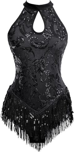 Womens High Neck Sexy Sequin Fringe Bodysuit Sparkly Latin Jazz Acrobat Show Dance Costume Music Festival Rave Outfits in Saudi Arabia