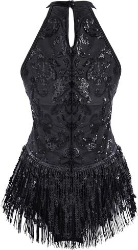 Womens High Neck Sexy Sequin Fringe Bodysuit Sparkly Latin Jazz Acrobat Show Dance Costume Music Festival Rave Outfits in Saudi Arabia