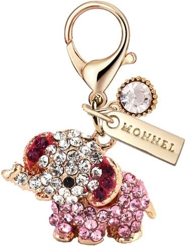 MC768 Little Crystal Elephant Lobster Clasp Charm for Women with Velvet Bag (Pink,1 Piece) in Kuwait