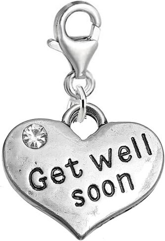 Sexy Sparkles Get Well Soon Heart Charm with Clear Rhinestones – Clip-On Lobster Clasp, Zinc Alloy, Fits Bracelets & Necklaces, Encouragement Gift in Kuwait