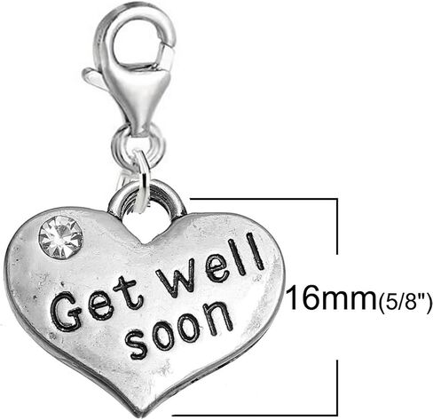 Sexy Sparkles Get Well Soon Heart Charm with Clear Rhinestones – Clip-On Lobster Clasp, Zinc Alloy, Fits Bracelets & Necklaces, Encouragement Gift in Kuwait