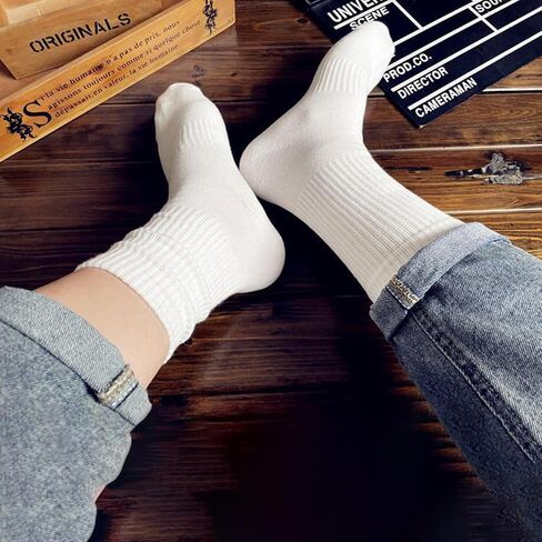 30 Pairs Long Socks Unisex, 6.7" Crew Height Cotton Socks, Sweat Absorbing Breathable Casual Athletic Socks for Women and Men in Saudi Arabia