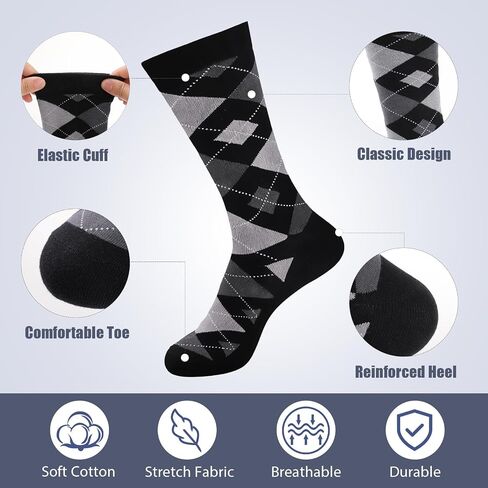 Mens Dress Socks, 6 Pairs Classic Dress Crew Socks Business Casual Cotton Sock Birthday Gift for Fathers Day in Kuwait