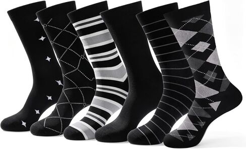 Mens Dress Socks, 6 Pairs Classic Dress Crew Socks Business Casual Cotton Sock Birthday Gift for Fathers Day in Kuwait