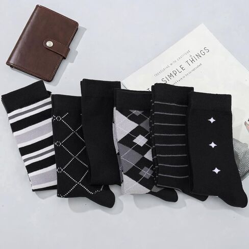 Mens Dress Socks, 6 Pairs Classic Dress Crew Socks Business Casual Cotton Sock Birthday Gift for Fathers Day in Kuwait