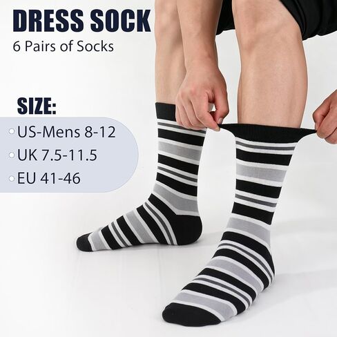 Mens Dress Socks, 6 Pairs Classic Dress Crew Socks Business Casual Cotton Sock Birthday Gift for Fathers Day in Kuwait