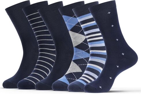 Mens Dress Socks, 6 Pairs Classic Dress Crew Socks Business Casual Cotton Sock Birthday Gift for Fathers Day in Kuwait