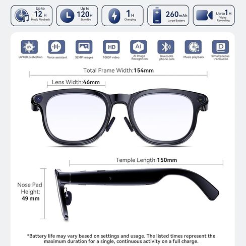 Smart Glasses,Wireless Bluetooth Sunglasses,Built-in Mic & Speakers, Voice Assistant, UV Protection Audio SunGlass (White) in Saudi Arabia