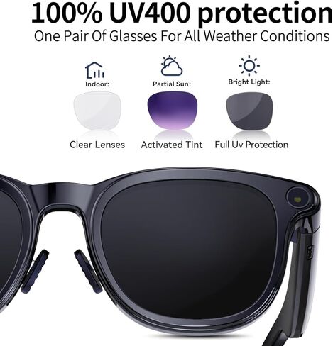 Smart Glasses,Wireless Bluetooth Sunglasses,Built-in Mic & Speakers, Voice Assistant, UV Protection Audio SunGlass (White) in Saudi Arabia