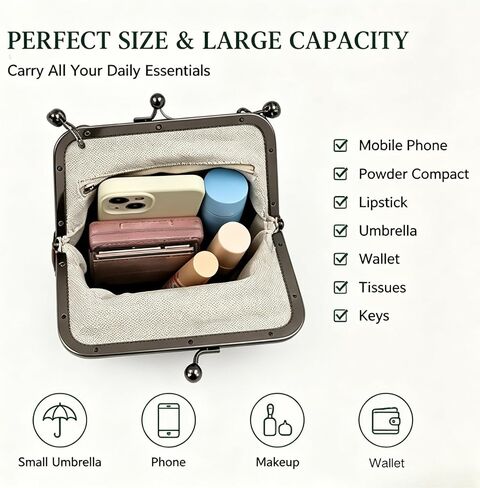 Vintage Handle Bag for Women - Kiss-lock Top, Retro PU Leather Handbag, in Kuwait