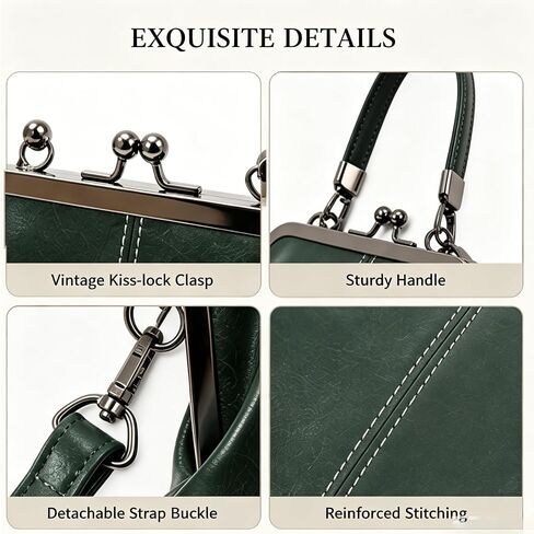 Vintage Handle Bag for Women - Kiss-lock Top, Retro PU Leather Handbag, in Kuwait