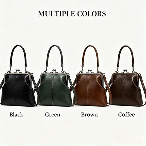 Vintage Handle Bag for Women - Kiss-lock Top, Retro PU Leather Handbag, in Kuwait