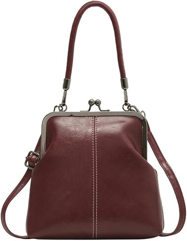 Vintage Handle Bag for Women - Kiss-lock Top, Retro PU Leather Handbag, in Kuwait