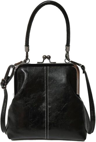 Vintage Handle Bag for Women - Kiss-lock Top, Retro PU Leather Handbag, in Kuwait
