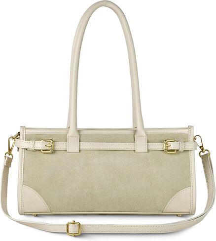 Italian Genuine Suede Compact Bag for Women with Leather Trim | Rectangular Structured Shoulder Crossbody Purse in Saudi Arabia