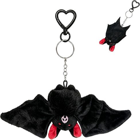 Cute Bat Plush Keychain, Bag Charm with Heart Shaped Clip Dark Aesthetic Stuffed Animal Charm for Daily Decor Accessary in Saudi Arabia