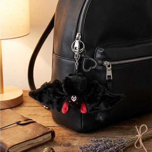 Cute Bat Plush Keychain, Bag Charm with Heart Shaped Clip Dark Aesthetic Stuffed Animal Charm for Daily Decor Accessary in Saudi Arabia
