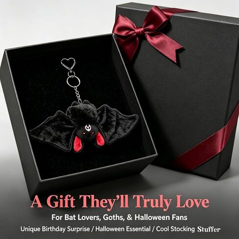Cute Bat Plush Keychain, Bag Charm with Heart Shaped Clip Dark Aesthetic Stuffed Animal Charm for Daily Decor Accessary in Saudi Arabia