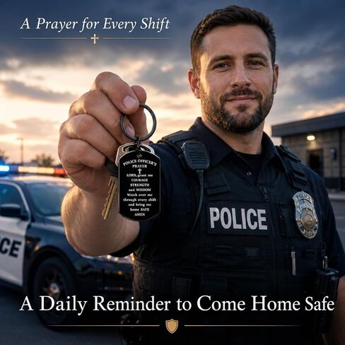Police Officer Gifts for Men - Gift for Police Officer, Fathers Day, Birthday or Retirement - Police Officer's Prayer Cross Keychain in Saudi Arabia