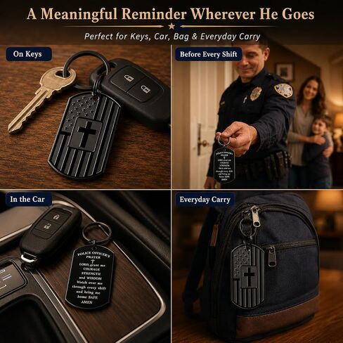 Police Officer Gifts for Men - Gift for Police Officer, Fathers Day, Birthday or Retirement - Police Officer's Prayer Cross Keychain in Saudi Arabia