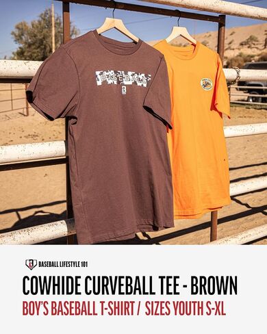 Baseball Lifestyle 101 Boy's Cowhide Curveball T-Shirt, Short Sleeve, Crew Neck, Youth Sizes S-XL in Saudi Arabia