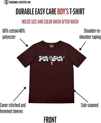 Baseball Lifestyle 101 Boy's Cowhide Curveball T-Shirt, Short Sleeve, Crew Neck, Youth Sizes S-XL in Saudi Arabia