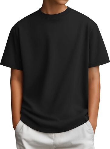 Halfchet Boys' Cotton T Shirts Short Sleeve Crew Neck Kids Loose Fit Shirts Teens Casual Solid Summer Soft Shirt 5-16Y in Kuwait