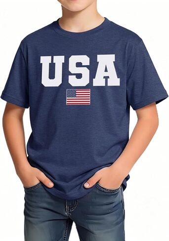 American Flag Shirts for Boy 4th of July T-Shirt Kids Boys Independence Day Tee Tops Patriotic Short Sleeve in Kuwait