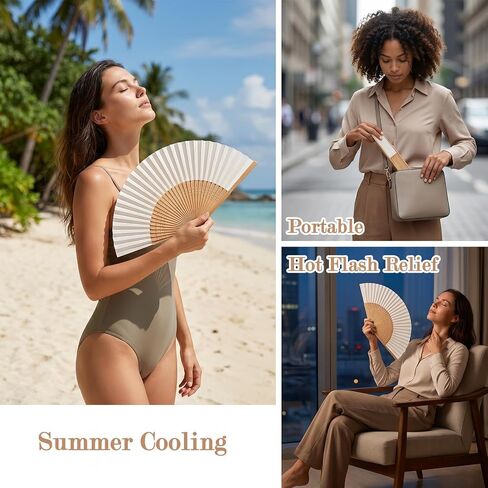Hand Fan Foldable, Vintage Handheld Folding Fan, Elegant Bamboo Folding Fans for Women, Portable Handheld Fans for Cooling, Decoration, and Events - Hot Flashes, Summer Cooling in Kuwait