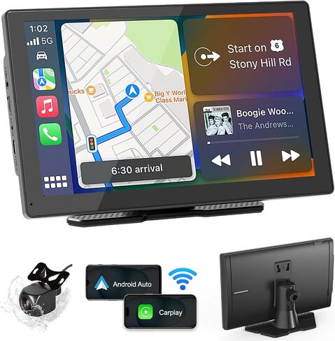 شاشة Carplay اللاسلكية للسيارة ، شاشة تعمل باللمس ستيريو محمولة بقيمة 9 بوصات ، Carplay و Android Auto مع 1080p النسخ الاحتياطي مرآة Link FM GPS in Kuwait