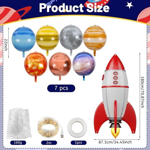 Thenshop Space Classroom Galaxy Decor for 2026 Vbs Ceiling Ornament, 34.45 x 70.87 inch Rocket Ship Backdrop Banner Solar Balloons LED Fairy Lights for Vacation Bible School Class Decor in Kuwait