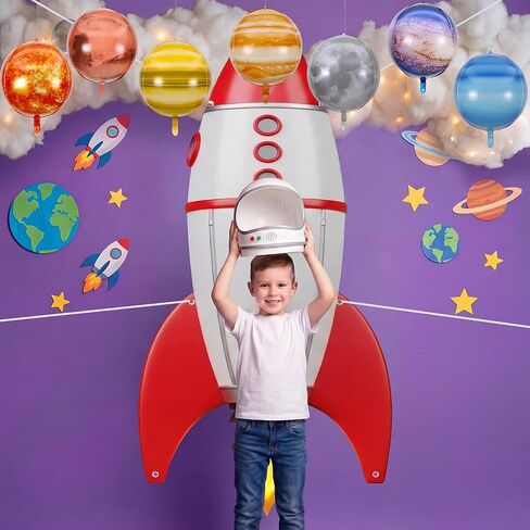 Thenshop Space Classroom Galaxy Decor for 2026 Vbs Ceiling Ornament, 34.45 x 70.87 inch Rocket Ship Backdrop Banner Solar Balloons LED Fairy Lights for Vacation Bible School Class Decor in Kuwait