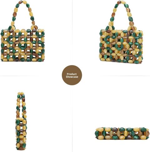 Boho Beaded Tote Bag for Women, Colorful Acrylic Bead Purse, Designer Handmade Woven Handbag for Summer Beach Party Wedding in Kuwait