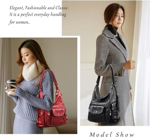 Hobo Bags for Women Large Soft Washed Leather Purse and Hand Bags Convertible Backpack with Multi Pockets Women's Shoulder Bag Anti-theft Cross Body Bag Wine Red in Saudi Arabia