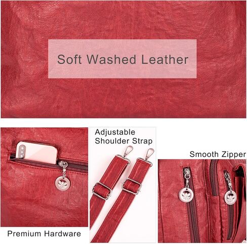 Hobo Bags for Women Large Soft Washed Leather Purse and Hand Bags Convertible Backpack with Multi Pockets Women's Shoulder Bag Anti-theft Cross Body Bag Wine Red in Saudi Arabia