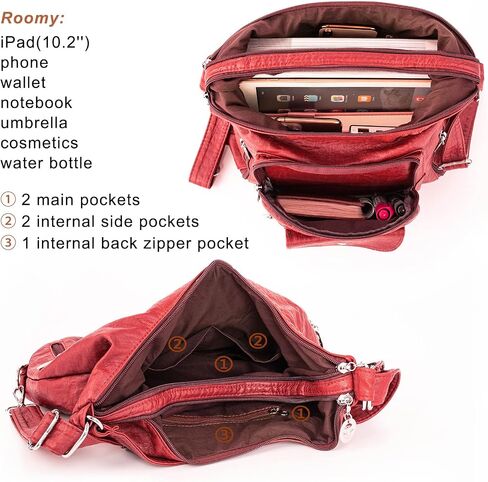 Hobo Bags for Women Large Soft Washed Leather Purse and Hand Bags Convertible Backpack with Multi Pockets Women's Shoulder Bag Anti-theft Cross Body Bag Wine Red in Saudi Arabia