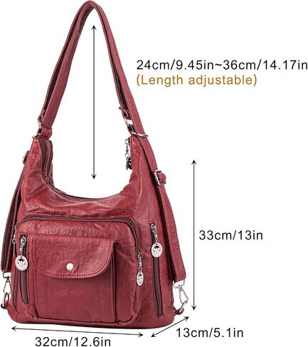 Hobo Bags for Women Large Soft Washed Leather Purse and Hand Bags Convertible Backpack with Multi Pockets Women's Shoulder Bag Anti-theft Cross Body Bag Wine Red in Saudi Arabia