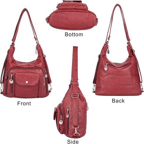 Hobo Bags for Women Large Soft Washed Leather Purse and Hand Bags Convertible Backpack with Multi Pockets Women's Shoulder Bag Anti-theft Cross Body Bag Wine Red in Saudi Arabia