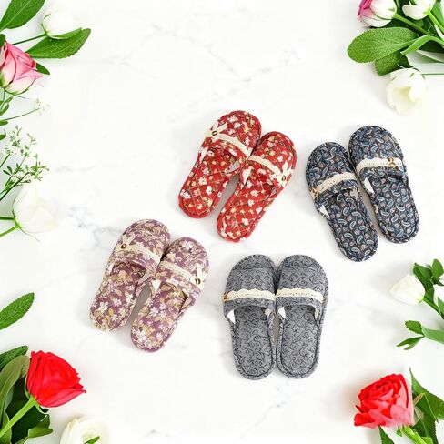 12 Pairs Floral Cotton House Slippers Washable Indoor Cotton Slippers Open Women Toe for Airplane Travel Hotel Guest Spa,2 Sizes in Kuwait