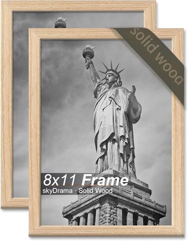 Natural Solid Wood 8x10 Picture Frame, Display 8 x 10 Inch Picture Poster Photo, Vertical & Horizontal Wall Hanging - 2 Pack/Natural/8"x10" in Kuwait