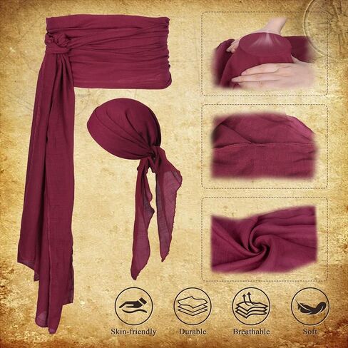 5PCS Pirate Costume Accessories, Medieval Pirate Sword Belt & Bracer with Bandana、Sash、Eye Patch for Halloween LARP in Kuwait