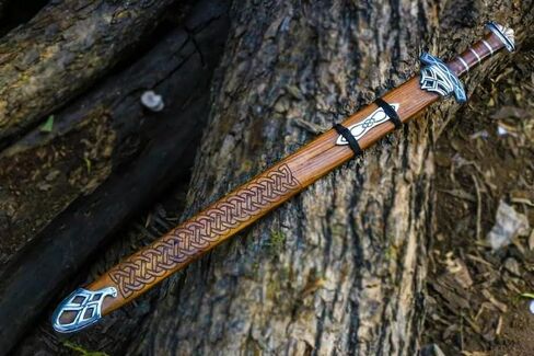 Qepaa Crafts®37''Inch Damascus Steel Viking Sword with Wooden Scabbard Gift Vikings Axe with Sheath | Full Tang Norse Style Blade | Handmade Medieval Collectible Sword in Saudi Arabia