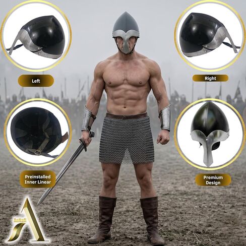 AnNafi® Medieval Viking Nasal Helmet Steel, Norman Spangenhelm Armor Helmet for Men, LARP, Cosplay, Reenactment Costume & Display | Adult Size Warrior Viking Wearable Helm Emperor metal Armour in Kuwait