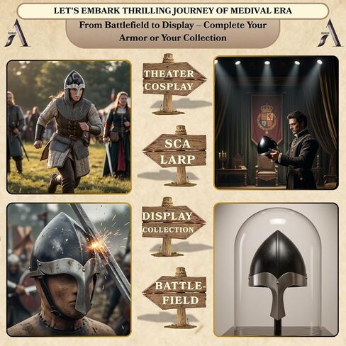 AnNafi® Medieval Viking Nasal Helmet Steel, Norman Spangenhelm Armor Helmet for Men, LARP, Cosplay, Reenactment Costume & Display | Adult Size Warrior Viking Wearable Helm Emperor metal Armour in Kuwait