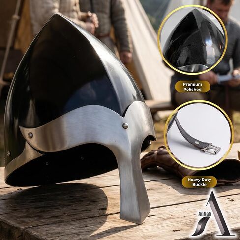 AnNafi® Medieval Viking Nasal Helmet Steel, Norman Spangenhelm Armor Helmet for Men, LARP, Cosplay, Reenactment Costume & Display | Adult Size Warrior Viking Wearable Helm Emperor metal Armour in Kuwait