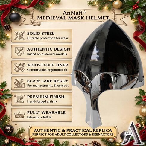 AnNafi® Medieval Viking Nasal Helmet Steel, Norman Spangenhelm Armor Helmet for Men, LARP, Cosplay, Reenactment Costume & Display | Adult Size Warrior Viking Wearable Helm Emperor metal Armour in Kuwait